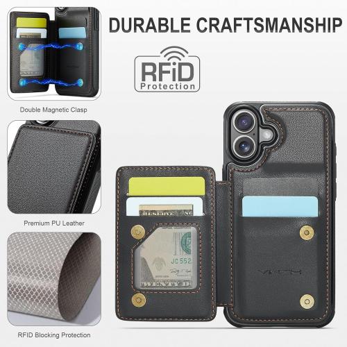 Vinich for iPhone 17 Wallet Case with Card Holder, RFID Blocking Credit Slots Kickstand Shockproof Phone Cover Fit for iPhone 17 6.3 Black