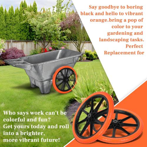 Black and Orange Upgraded 20x1.95 Flat Free Tires Compatible with rubber-maid Wheelbarrow Wheels, 20 Flat Free Tires with 3/4 Bearing Replacement for rubber-maid Cart Wheels/Big Wheel Utility Carts(3/4 Bearing)