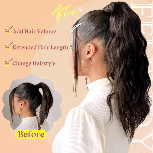 FELENDY 18 Ponytail Extension Curly Wavy Clip in Hairpiece Wrap Around Long Pony Tails Hair Extensions Synthetic for Women Ash Blonde Mix Light Brown
