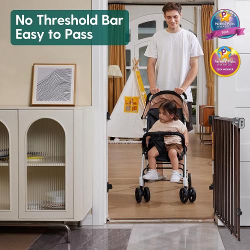 Babelio Baby Gate for Stairs & Doorways, No Bottom Bar| Easy Installation| One-Handed Operation| Auto-Close| Hardware Mount (Drill Needed) Safety Dog/Pet Gate