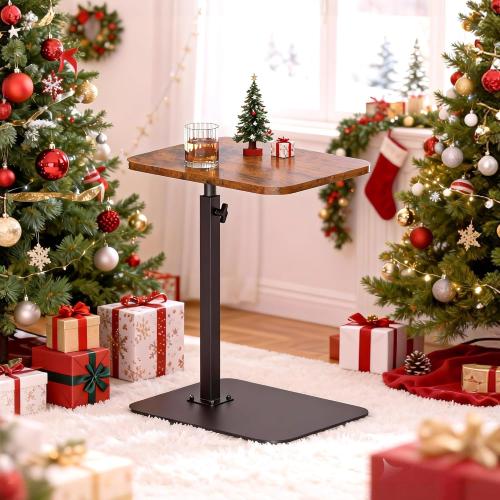 Side Table Sofa Tray for Couch Heavy Metal Base Swivel/Adjustable Height, Sofa Bed Bathroom Study TV Tray C Shaped End Table Food Snack Trays for Eating