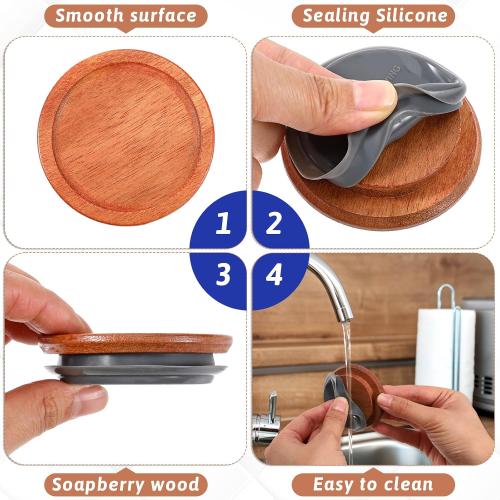 12PCS 2.75 Wooden Lids for Mason Jars Round Regular Mouth Canning Lids with Airtight Silicone Seal Reusable Lid for Canning and Preserving in Mason Jars, Coffee Color