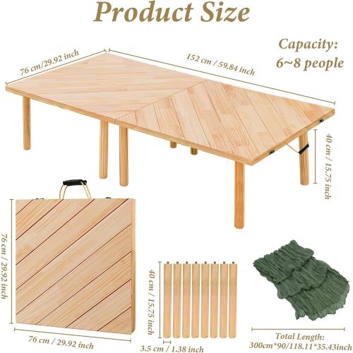 Low Picnic Table Portable, 60 X 30 Boho Picnic Table with Table Runner for Indoor,Outdoor,Camping, Wedding, Beach, Garden, Party(Large Size for 6-8)