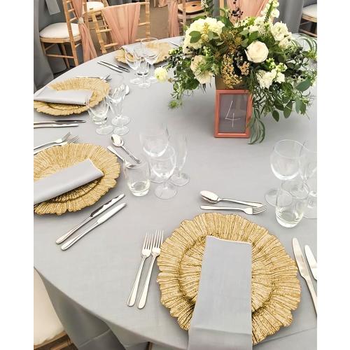 50 Pcs Gold Charger Plates Bulk, 13 Reef Plate Chargers for Dinner Plates, Plastic Floral Decorative Plates for Table Setting, Round Table Chargers for Wedding, Christmas, Party, Event, Decoration