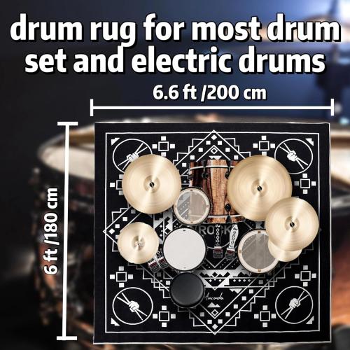 Aucuda Southwest Drum Rug 6x6.6ft Large Drum Mat Outdoor, Tightly Woven Fabric Cool Drum Set Carpet with Non-Slip Grip Bottom, Electric Drum Accessories Studio, Apartment, Soundproof, No Crease.