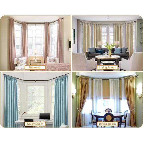 Bay Window Curtain Rods, HOTOZON 7/8 Inch Heavy Duty Curtain Rods for Bay Windows 48-84 Inch(Center Rod), 32-58 Inch Side Rods for Windows, Antique Bronze, Decorative Drapery Rod with End Cap Finials