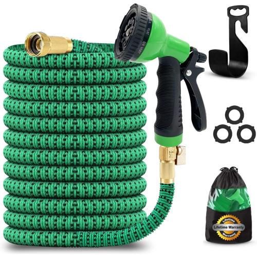 Size 100ft Color Black and Blue XpandaHose 100ft Expandable Gardon Hose with Holder - Heavy Duty Superior Strength 3750D - 4 -Layer Latex Core - Extra Strong Brass Connectors and 10 Spray Nozzle w/Storage Bag