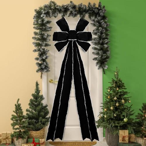 Hungdao Black 71 x 24 Inch Velvet Bow Giant Christmas Tree Topper Extra Large Wreath Bow Decoration Big Ribbon Tie with White Edge for Christmas Tree Xmas Indoor Front Door Wall Accent Porch Entryway
