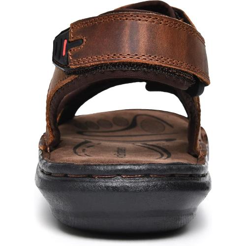 ArcBrothers Men's Premium Leather Sandals - Classic Roman Style Open Toe Sandals - Cushioned Heel, Non-Slip & Sturdy Support
