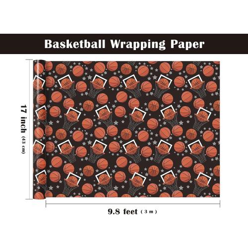 WRAPAHOLIC Basketball Wrapping Paper - Mini Roll - 17 Inch x 9.8 Feet - Classic Basketball Sports Wrapping Paper Perfect for Birthday, Basketball Lover, Sports Party