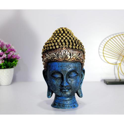 eSplanade Buddha Head Statue for Home Decor | Resin Buddha Face Showpiece for Living Room, Meditation, Office Table Desk, Shelf | Tibetan Buddhist Idol | Zen or Yoga Figurine Gifts | Blue, 12 Inch