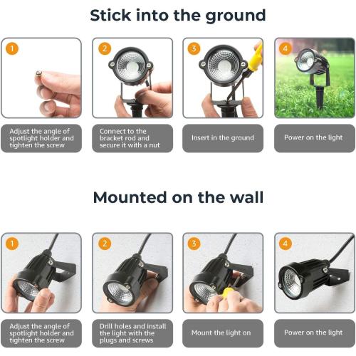 Outdoor Spotlights, Yard Spot Lights with Timer, 5W 120V RGB Colored Waterproof Memory Dimmable LED Landscape Light with Spiked Stand for Yard Lawn Pathway Tree Garden (4 Pack)
