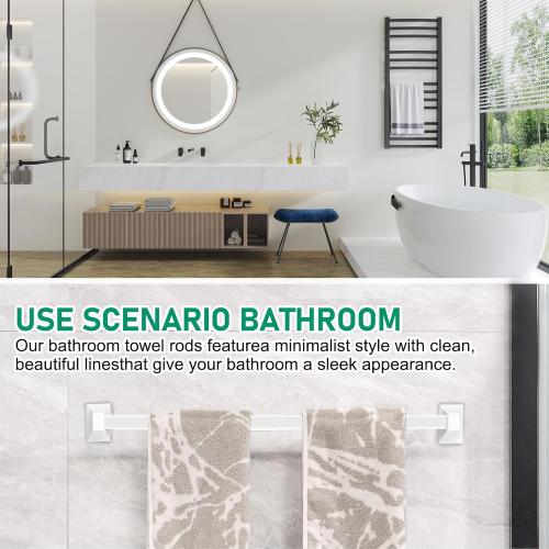 24-Inch Spring End Wall-Mounted Towel Bar, Adjustable Sturdy Plastic Towel Holder for Bathroom Kitchen Towel Storage White