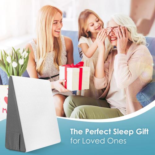 Sleeping Bed Wedge Pillow for Adults Seniors, 10 inch Cooling Memory Foam Incline Pillow Wedge for Head, Neck & Back Support and Leg Elevation, Removable Washable Cover, White