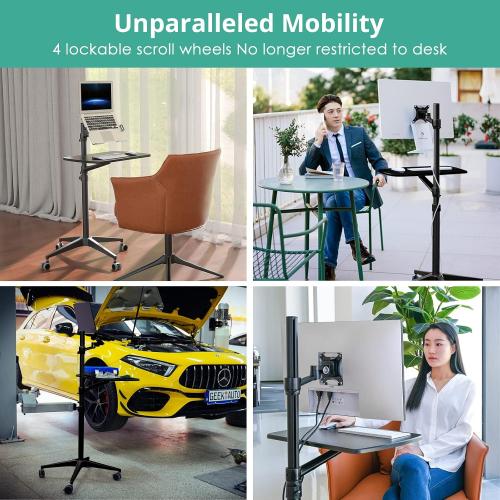 Viozon Mobile Desk,Mobile Workstation,Mulitiuse Rolling Laptop Floor Stand,34-48.6 Height Adjustable,Compatible with 17-27 Monitor&12-17 Laptop,21×14 Desk,Maxload 17.6lbs,4 Lockable Wheels B