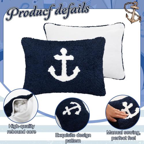 Peryiter Coastal Anchor Throw Cute Anchor Plush Pillows for Bedroom Decor Sofa Living Room Home Cushion Outdoor Party, 12 x 8 Inches
