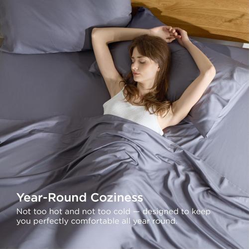 Bedsure Queen Sheet Set, Cooling Sheets for Queen Size Bed Set, Rayon Derived from Bamboo, Breathable & Soft, Deep Pocket Up to 16, Hotel Luxury Silky Bedding for Hot Sleepers, Dark Grey
