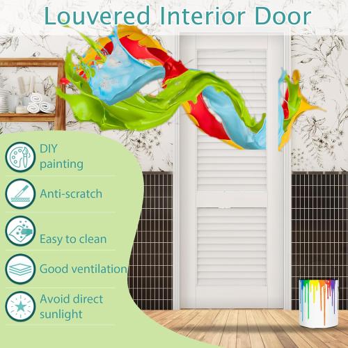 Louvered Interior Door, 32'' x 80'', Pre-Finished French Doors, Suitable for Closets/Bathrooms/Laundry Rooms/Storage Rooms, Single Louvered Closet Door Panel (Hinges Not Included)