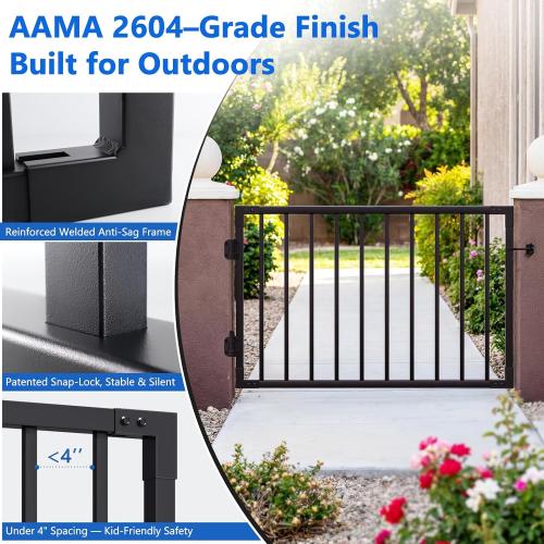 W.4ft x H.36in Aluminum Deck Gate Kit for H. 36in Railing System, Cuttable Porch Gate Outdoor with Latch and Auto-Close Hinge, Texture Black AAMA 2604 Grade Finish for Deck, Patio, Garden