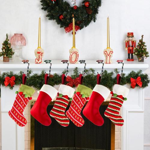 6 Pack Christmas Stocking Holders for Mantle,Metal Stocking Hangers for Mantle, Non-Slip & Foldable Mantle Hooks for Stockings Hangers Xmas Mixed Pattern for Fireplace Christmas Decoration