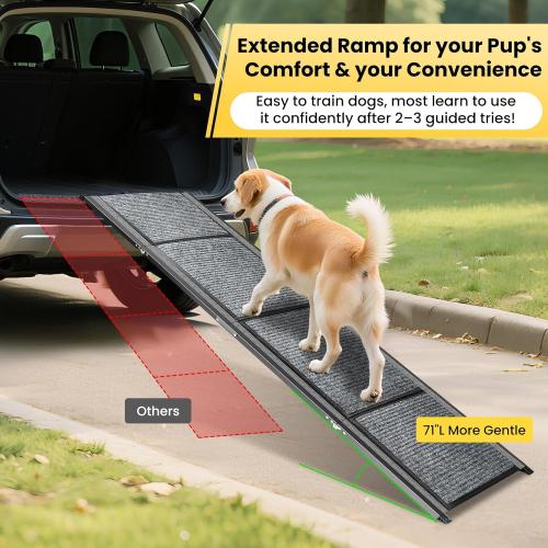 Dog Ramp for Car, 71''x 17.3'' Extra Long Dog Ramp for Truck with Non-Slip Rug Surface, Portable and Folding Dog Car Ramp for SUV & Car, Outdoor Pet Ramp for Large Dogs Up to 250 LBS