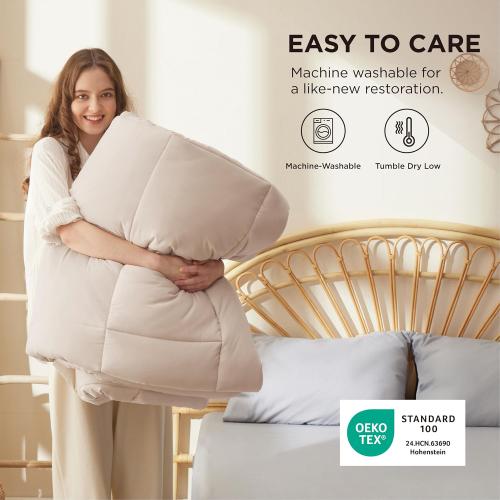 Bedsure Comforter Duvet Insert - Quilted Comforters Queen Size, All Season Duvet, GentleSoft Down Alternative Bedding, with 8 Tabs, Gifts for Women/Men, Beige, Queen 88 x 88 Inches