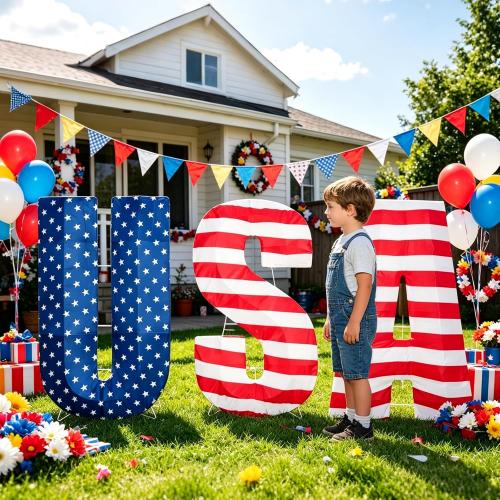USA 250th Anniversary Light Up Letters, 108 LED Patriotic Yard Decorations, 2.36 FT Outdoor Lighted USA Sign for America 250 Celebration, 4th of July Front Yard Lawn Garden Porch Decor