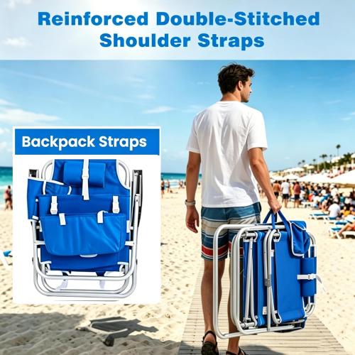 SUNNYFEEL 12.6 High Seat Beach Chair for Adults, High Back 5-Position Lay Flat Reclining Beach Chair with Detachable Cooler Bag, Folding Beach Chair with Cup Holder, Heavy Duty 360 LBS