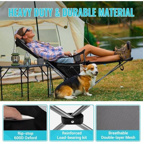 #WEJOY 2-in-1 Reclining Camping Chair with Footrest for Adults Folding Lounge Chair with Adjustable Backrest Lightweight Camping Chairs Heavy Duty Camp Chairs for Outdoor