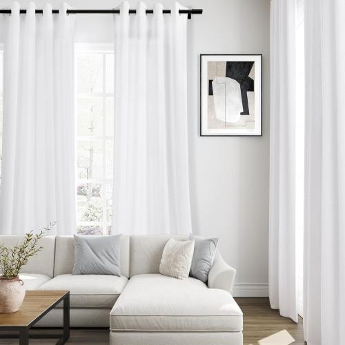 White Linen Curtains 90 Inch Length 2 Panels for Living Room Bedroom, Light Filtering Sheer Curtains 90 Inches, Elegant Modern Grommet Semi Sheer Soft Privacy Drapes