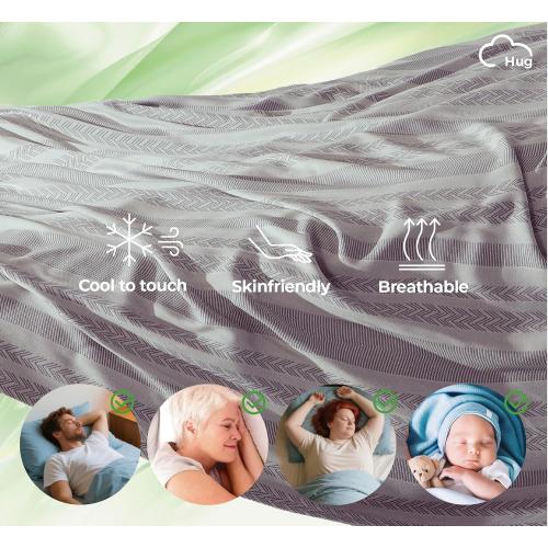 Cooling Throw Blanket for Couch 50x70 inches -70% Rayon Derived from Bamboo & 30% Cotton Breathable Blanket for Hot Sleepers，Lightweight and Soft，Light Grey，Large Throw Blankets for Summer