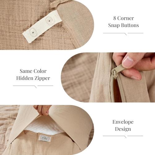 100% Sandwashed Cotton Duvet Cover Queen Size, Soft Queen Duvet Cover Set 3 Pieces with Zipper Clousre & Corner Buttons (Linen, Queen 90 x 90)