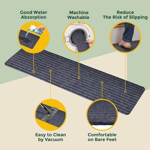 MBIGM 8 X 30 (15 in Pack) Non-Slip Carpet Stair Treads Non-Skid Safety Rug Slip Resistant Indoor Runner for Kids Elders & Pets with Reusable Adhesive - Gray - Carpet Pads for Stairs