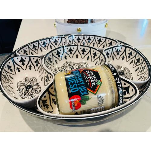 Lazy Susan Large 7 piece Serveware Set with Lid for Dining and Party - Condiment Salad Chips Nachos Pita or Taco Preperation Set - Cheese Platter (1, Black 7- piece Serving Set)