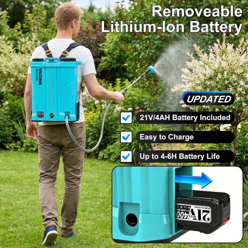 Backpack Sprayer Battery Powered 5 Gallon, 100 PSI Electric Garden Sprayer with Wash Bottle & Mixing System & 6 Nozzles for Lawn, Garden, Yard, 4.0Ah Battery & Charger Included | Wash Bottle & Mixing System & 6 Nozzles for Lawn, Garden, Yard, 4.0Ah Battery & Charger Included