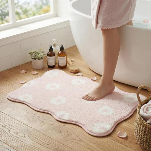 GRANNY SAYS Cute Floral Bathroom Rugs 16 x 24,Non-Slip Flower Beige Bath Mats for Bathroom, Plush Shag Absorbent Microfiber Ultra Soft Bath Mat, Washable Rug for Tub, Shower, Bedroom，Pink