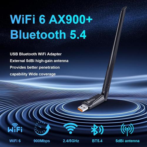 INTELBRAS 2-in-1 USB Bluetooth WiFi Adapter, AX900 WiFi 6   Bluetooth 5.4