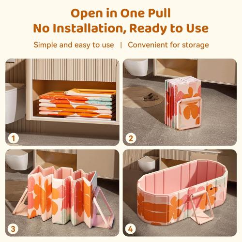 Portable Foldable Bathtub, Freestanding Bathtub No Installation, Bathroom SPA Soaking Bath Tub, Shower Stall Collapsible Hot & Ice Bath for Indoor Outdoor (Pink, 47.2L x 21.6W x 19.6H)