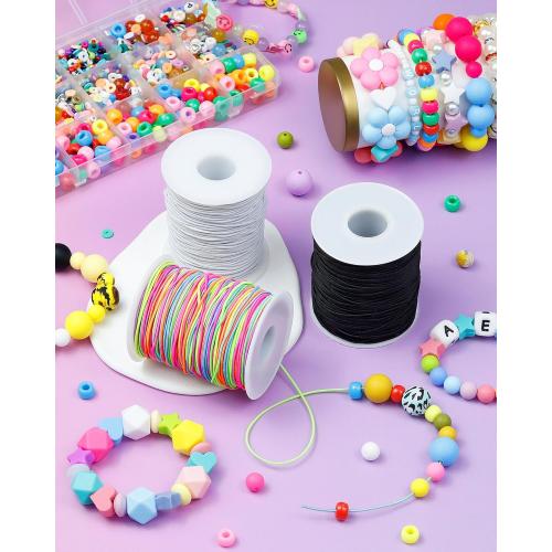 2 Rolls FIVEIZERO Black Elastic Bracelet String Total 330 Feet,1mm,1.2mm,1.5mm Elastic Cord for Beading Stretchy String with Beading Needle for Bracelets, Sewing, Necklace, Jewelry Making and Crafts
