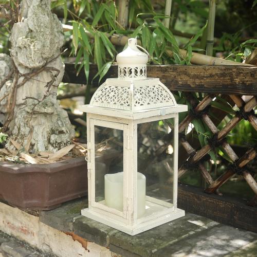 DECORKEY Lantern Decorative Indoor&Outdoor, 14.4'' Large Metal Candle Lanterns, Vintage Hanging Candle Holders Farmhouse Shelf Wedding Front Porch Patio Decor, Christmas Halloween Decorations for Home