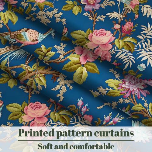 Floral Blackout Curtains for Bedroom 84 Inches Long - Red Flower and Birds Painting, Grommet Thermal Room Darkening Window Drapes for Vintage and Cottage Living Room