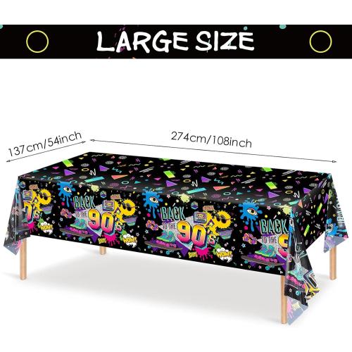 Tegeme 3 Pcs 90s Plastic Party Table Cover Back to The 90's Tablecloth 90s Birthday Party Decoration The 90's Hip Hop Supplies Throwback Birthday Decor for Room Kitchen 54 x 108 Inch