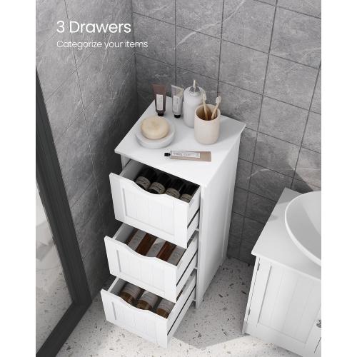 VASAGLE Bathroom Floor Cabinet, Free-Standing Storage Cabinet with 3 Drawers, 11.8 x 12.6 x 31.9 Inches, for Bathroom, Living Room, Kitchen, Modern Style, White UBBC50WT