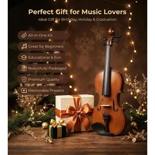 Vangoa 4/4 Solid Wood Acoustic Violin Full Size Fiddle Set for Beginner Adult Student Teen Kids with Violin Case, Bow, Rosin, Shoulder Rest, Tuner, Strings, Natural