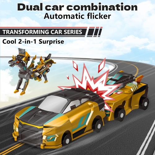 Collision Transforming Dinosaur Car Toy, 2 Magnetic Cars Transform into Dinosaur Toys for Kids Toddler Fun Deformation Robot Dino Car Christmas Birthday Gift Toys for Boys Girl(Golden Dragon)