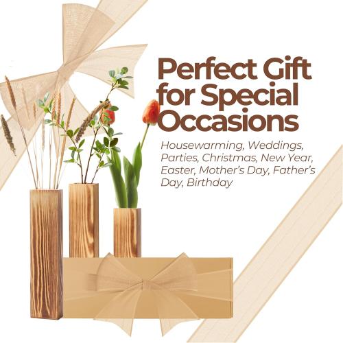 4 Pack Wood Wall Planter for Indoor Plants - Modern Farmhouse Living, Bathroom & Bedroom Wall Decor - Hanging Wooden Pocket Wall Vase for Faux Dried Flowers - Boho Wall Plant Holder - Wood Wall Decor