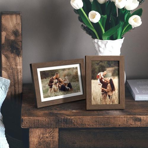 Yaetm 4x6 Picture Frame with Tempered Glass - Brown Walnut, Rustic Solid Wood Frame 4 x 6 for Photo & Art Print, Display on Tabletop or Wall Horizontally and Vertically (3 Pack, Walnut)