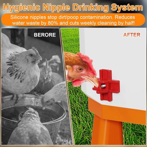 Heated Chicken Waterer 3.2 Gallon, Chicken Water Heater for Winter, Freeze Proof Chicken Waterer, 4 Nipples for Clean Water，Detachable Legs, Adjustable Height for Chickens, Pigeons, Beaked Poultry