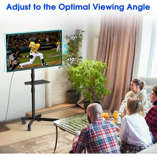 Mobile TV Stand for 23-60 Inch LCD LED OLED Flat Panel Curved Screen TVs up to 88 lbs, Tilt and Height Adjustable, Locking Rolling Wheels TV Cart with Shelf, Max VESA 400x400mm, Black