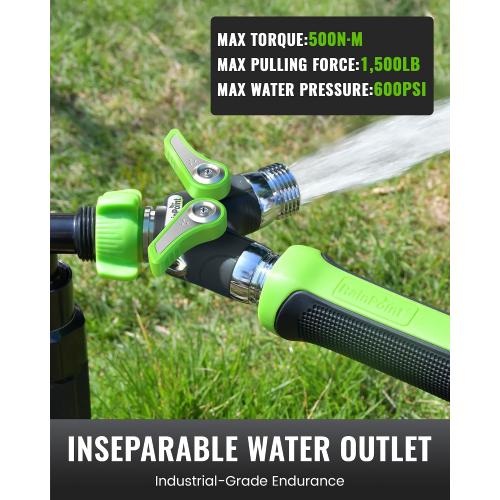 RAINPOINT 2 Way Garden Hose Splitter | Heavy Duty Water Spigot Splitter with Shutoff Valves, 100% Metal Body, 1.9 Extra Long Metal Handle, 3/4 GHT Thread